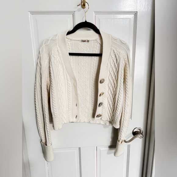 Faherty Cropped Cream Cable-Knit Cuddle Cardigan Sweater Size S - Picture 2 of 7